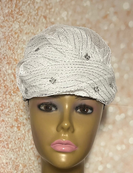 White Lace Full Hat Fascinator for weddings, church, tea parties and special occasions