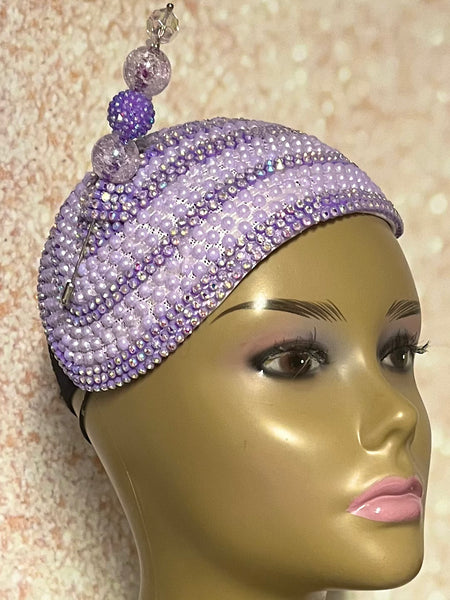 Purple Sequins and Rhinestones Half hat for Church, Wedding, Mother of the Bride, Head Covering, Tea Parties and other special occasions