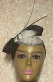 Black and White Sinamay Fascinator Half Hat for Church Head Covering, Tea Party, Wedding and Other Special Occasions