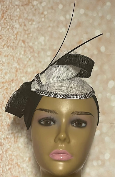 Black and White Sinamay Fascinator Half Hat for Church Head Covering, Tea Party, Wedding and Other Special Occasions