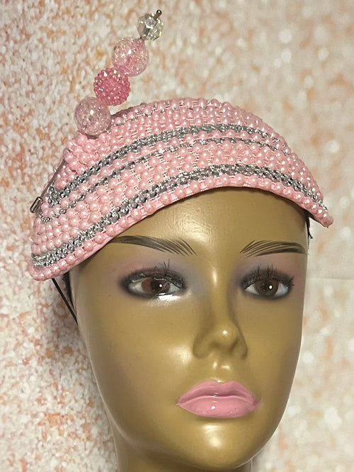 Pink Beaded hat for Church, Wedding, Mother of the Bride, Head Covering, Tea Parties and other special occasions