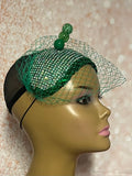 Green Rhinestone Bling Headband-Shaped Fascinator Half Hat for Church, Tea Parties, Weddings and other special occasions