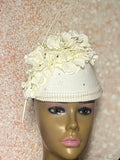 Cream Off-White Flower Fascinator Half Hat, Church Head Covering, Tea Party, Weddings and Special Occasions