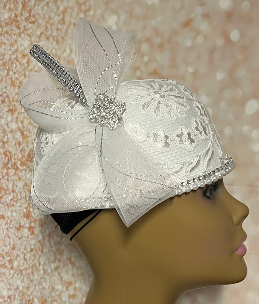 White Lace Full Hat Fascinator for weddings, church, tea parties and special occasions