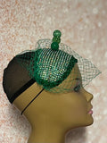 Green Rhinestone Bling Headband-Shaped Fascinator Half Hat for Church, Tea Parties, Weddings and other special occasions