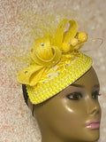 Yellow Beaded Lace Teardrop Fascinator Half Hat, Church Head Covering, Headwear, Tea Parties, Weddings and other Special Occasions