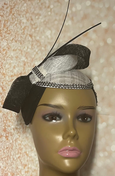 Black and White Sinamay Fascinator Half Hat for Church Head Covering, Tea Party, Wedding and Other Special Occasions
