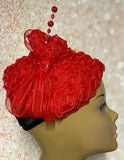 Beautiful Red Fascination Half Hat for Church, Tea Party, Weddings and Special Occasions