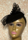 Black Satin Fascinator Half Hat for Church Head Covering, Tea Party, Wedding and Other Special Occasions