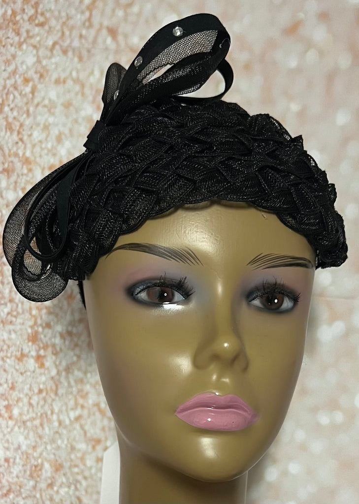 Black Braided Fascinator Half Hat for Church, weddings and special occasions