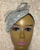 Silver Rhinestones Crystal Bling Fascinator Half Hat for Church, Tea Parties, Weddings and other special occasions