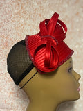 Red Satin Fascinator Half Hat for Church, Tea Parties, Weddings and other special occasions