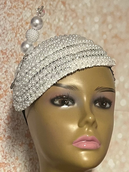 White Beaded Half Hat Fascinator for weddings, church and special occasions, Gift for Mom, Sister, Wife, Her