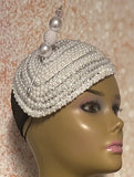 White Beaded Half Hat Fascinator for weddings, church and special occasions, Gift for Mom, Sister, Wife, Her