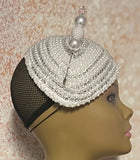 White Beaded Half Hat Fascinator for weddings, church and special occasions, Gift for Mom, Sister, Wife, Her