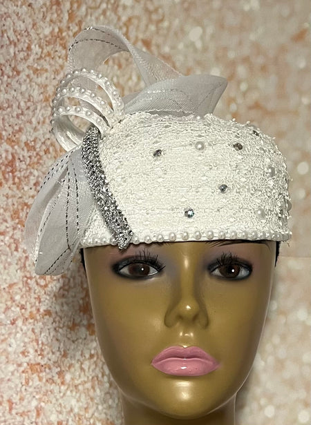 White Lace Full Hat Fascinator for weddings, church, tea parties and special occasions