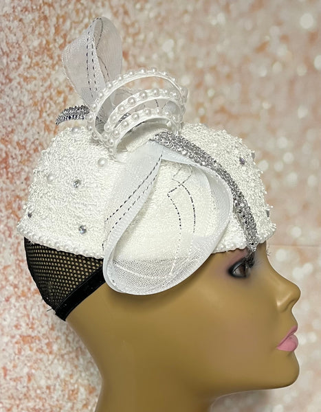 White Lace Half Hat Fascinator for weddings, church, tea parties and special occasions