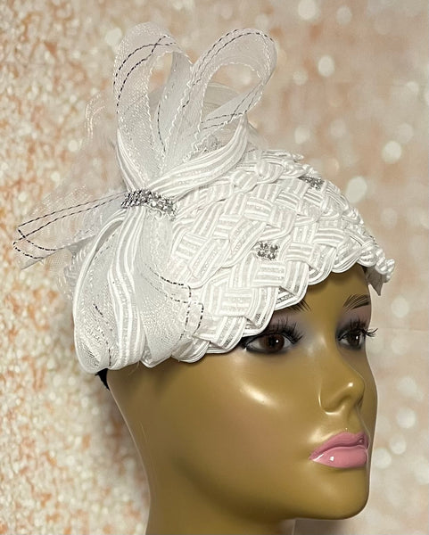 White Rhinestone Braid Hat for church head covering and other special occasions