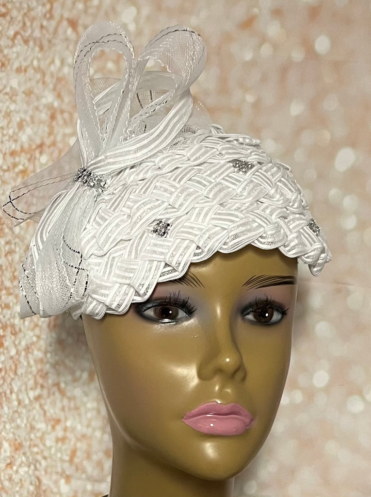 White Rhinestone Braid Hat for church head covering and other special occasions