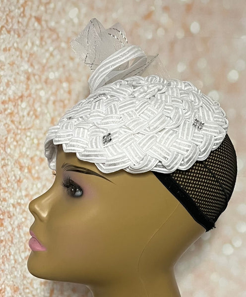 White Rhinestone Braid Hat for church head covering and other special occasions