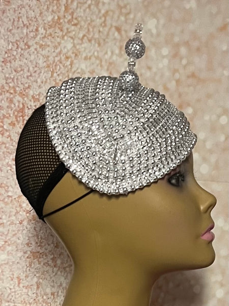 Silver Beaded Half Hat Fascinator for weddings, church and special occasions, Gift for Mom, Sister, Wife, Her