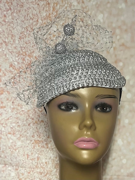 Silver Beaded Half Hat Fascinator for weddings, church and special occasions, Gift for Mom, Sister, Wife, Her