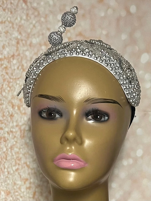 Silver Beaded Sequin Headband-Shaped Fascinator Half Hat for Church, Tea Parties, Weddings and other special occasions