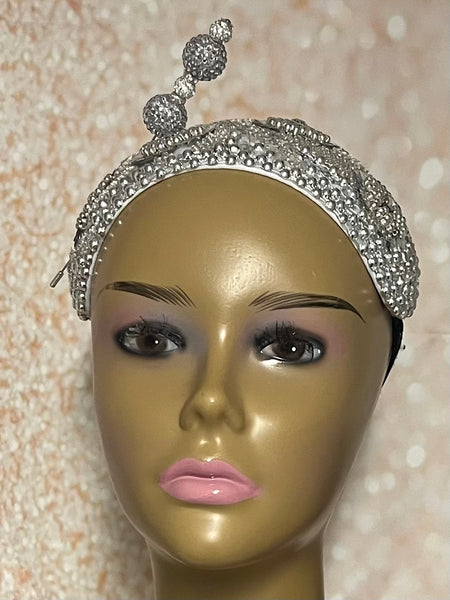 Silver Beaded Sequin Headband-Shaped Fascinator Half Hat for Church, Tea Parties, Weddings and other special occasions
