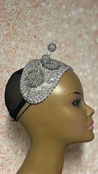 Silver Beaded Sequin Headband-Shaped Fascinator Half Hat for Church, Tea Parties, Weddings and other special occasions