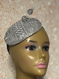Silver Rhinestone Bling Button Cocktail Fascinator Half Hat for Church, Tea Parties, Weddings and other special occasions