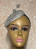 Silver Rhinestone Bling Button Cocktail Fascinator Half Hat for Church, Tea Parties, Weddings and other special occasions