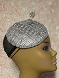 Silver Rhinestone Bling Button Cocktail Fascinator Half Hat for Church, Tea Parties, Weddings and other special occasions