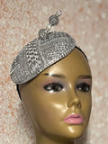 Silver Rhinestone Bling Button Cocktail Fascinator Half Hat for Church, Tea Parties, Weddings and other special occasions