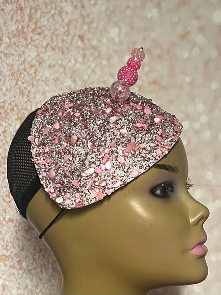 Pink Crystal Rhinestone Beaded Fascinator Half Hat, Church Head Covering, Headwear, Tea Parties Weddings and other special occasions