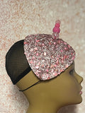 Pink Crystal Rhinestone Beaded Fascinator Half Hat, Church Head Covering, Headwear, Tea Parties Weddings and other special occasions