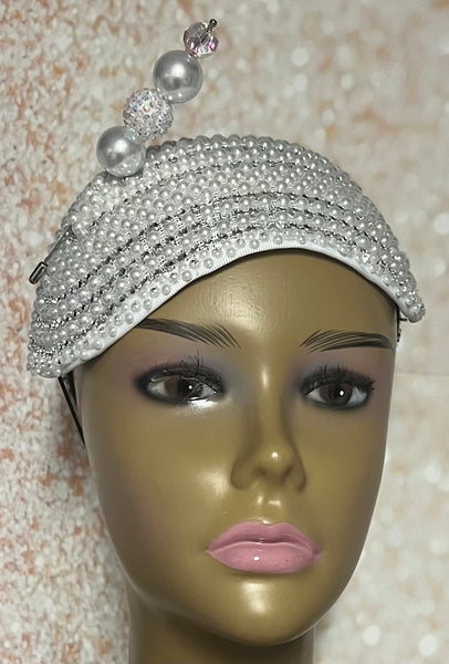 White Beaded Half Hat Fascinator for weddings, church and special occasions, Gift for Mom, Sister, Wife, Her