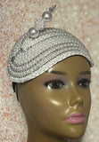 White Beaded Half Hat Fascinator for weddings, church and special occasions, Gift for Mom, Sister, Wife, Her