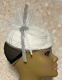 White Lace and Pearl Half Hat Fascinator for weddings, church, tea parties and special occasions