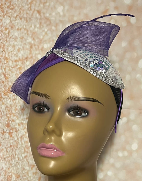 Purple Sequins and Rhinestones hat for Church, Wedding, Mother of the Bride, Head Covering, Tea Parties and other special occasions