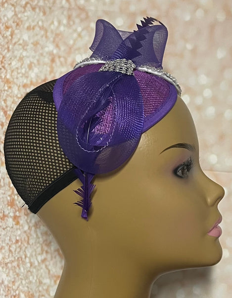 Purple Sequins and Rhinestones hat for Church Wedding Mother of the Bride Head Covering Tea Parties and other special occasions