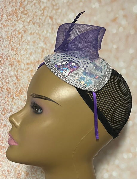 Purple Sequins and Rhinestones hat for Church, Wedding, Mother of the Bride, Head Covering, Tea Parties and other special occasions