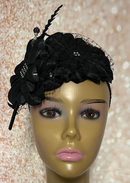 Black Sequin Half Hat for Church Head Covering, Mother of the Bride, Tea Party and other Special Occasions
