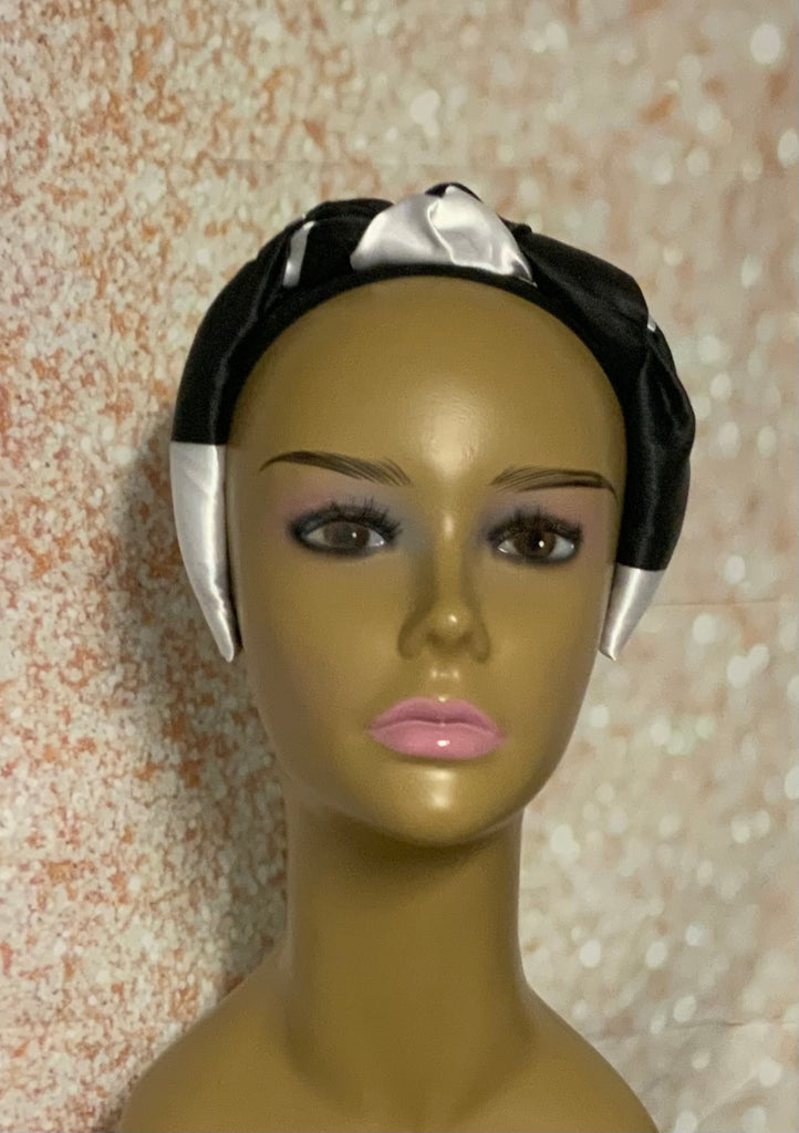 Black and White Satin Knotted Headband