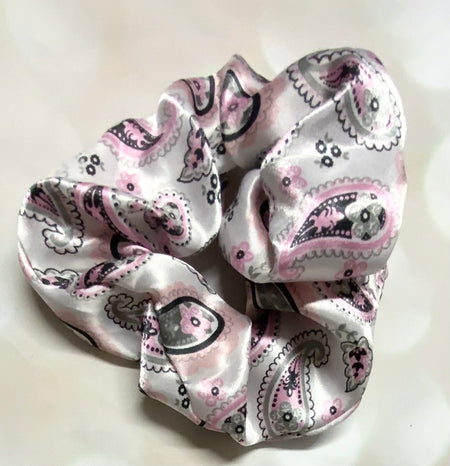 Black White and Pink Print Scrunchie