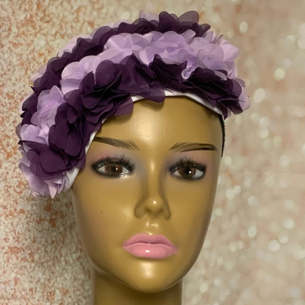 Purple and lavender Flower Half Hat