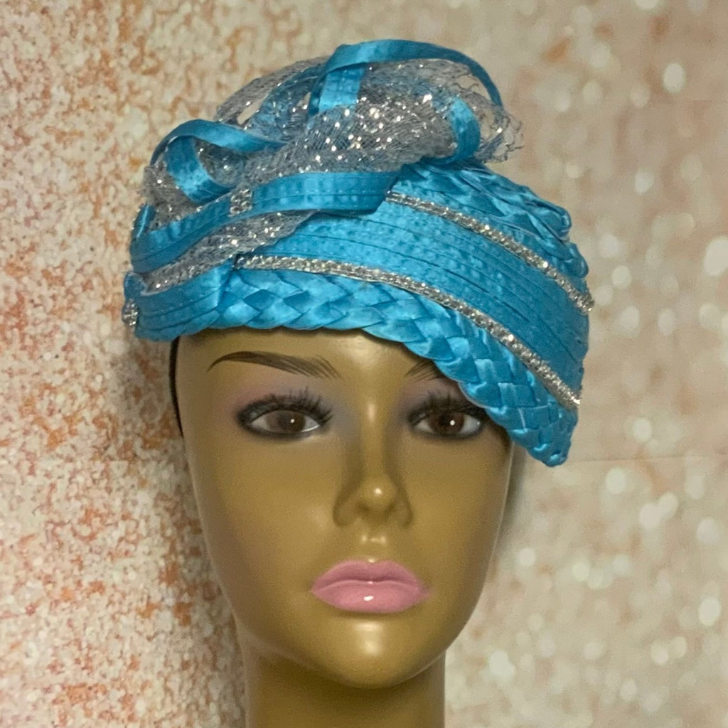 Light Blue and Silver Fascinator Half Hat