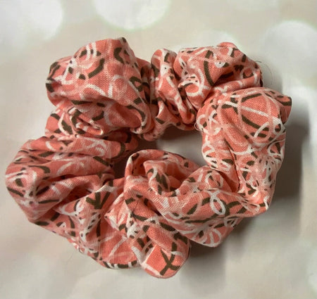 Pink Black White Damask Scrunchie