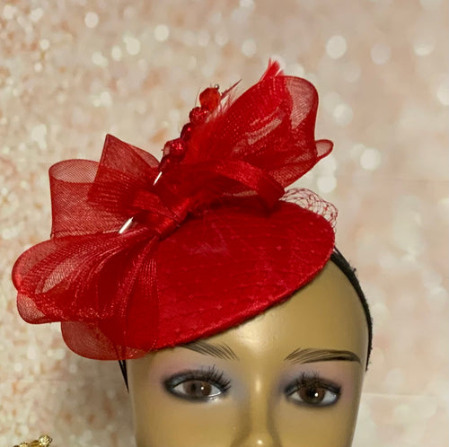 Red Disc Fascinator Half Hat