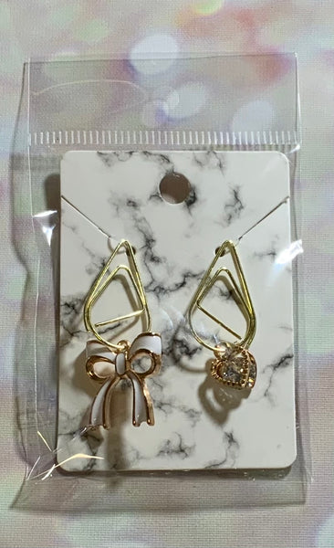 White Metal Bow and Heart Paper Clip Charm