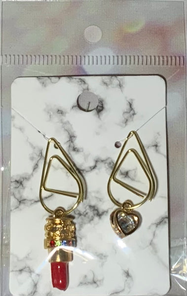Large Red Lipstick and Gold Heart Paper Clip Charm